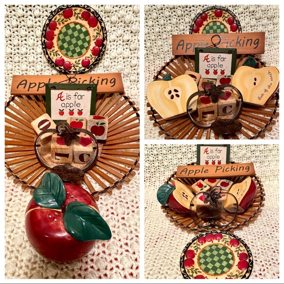 12Pc Basket VTG Apple🍎 Farmhouse Chic Collection Salt & Pepper Set Wall Decor